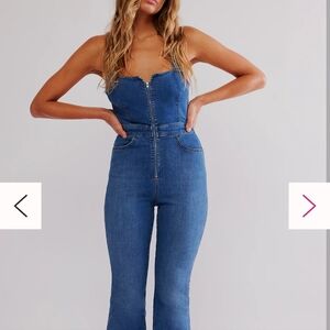 Free People CRVY 2nd Ave denim one piece jumpsuit